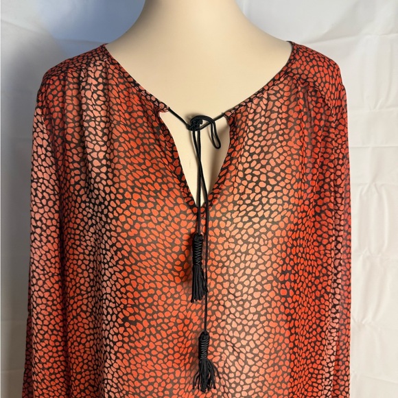 Lane Bryant Red and Black Relaxed Tie Front Blouse - Picture 2 of 6